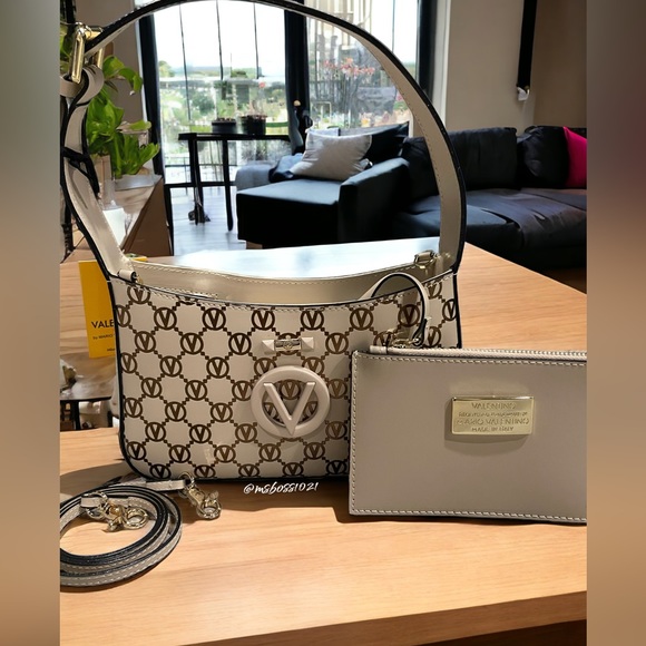 Valentino by Mario Valentino Kai Leather Shoulder Bag in Cream/Beige/Pink